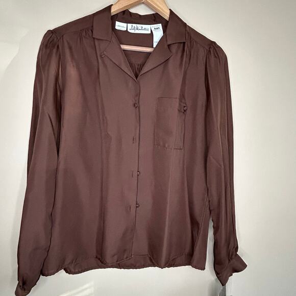 Vintage Lady Manhattan Sheer Brown Blouse NOS Deadstock Sz 10 M - Picture 5 of 13
